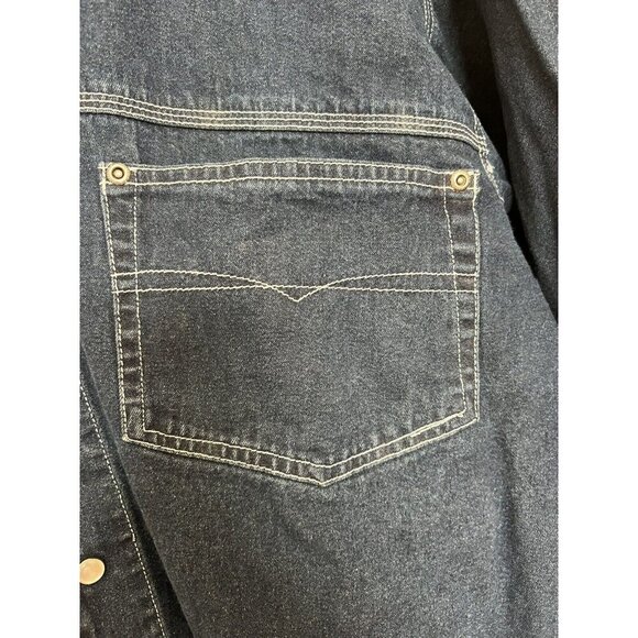 Route 66 Men Denim Shirt Pearl Snap Dark Blue Motorcycle Jacket L Vintage - Picture 4 of 10